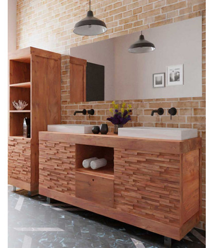 Néo - Meuble salle de bain en teck parqueté 160 cm