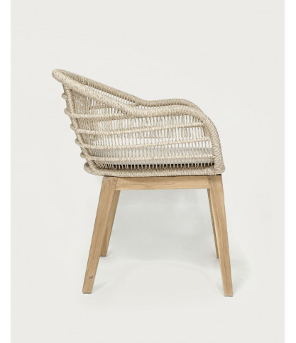 Maelie - Chaise en teck massif et corde beige
