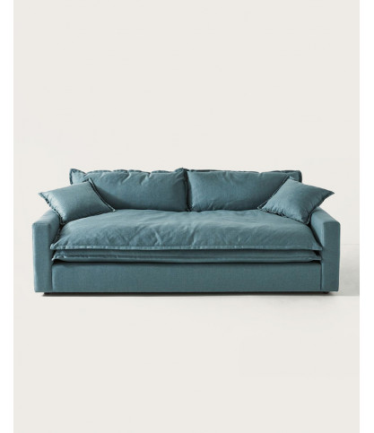 Apollon - Canapé 3 places en lin bleu