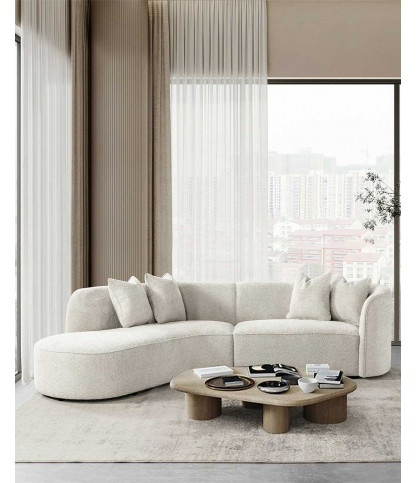 Hestia - Canapé angle arrondi en tissu bouclette blanc