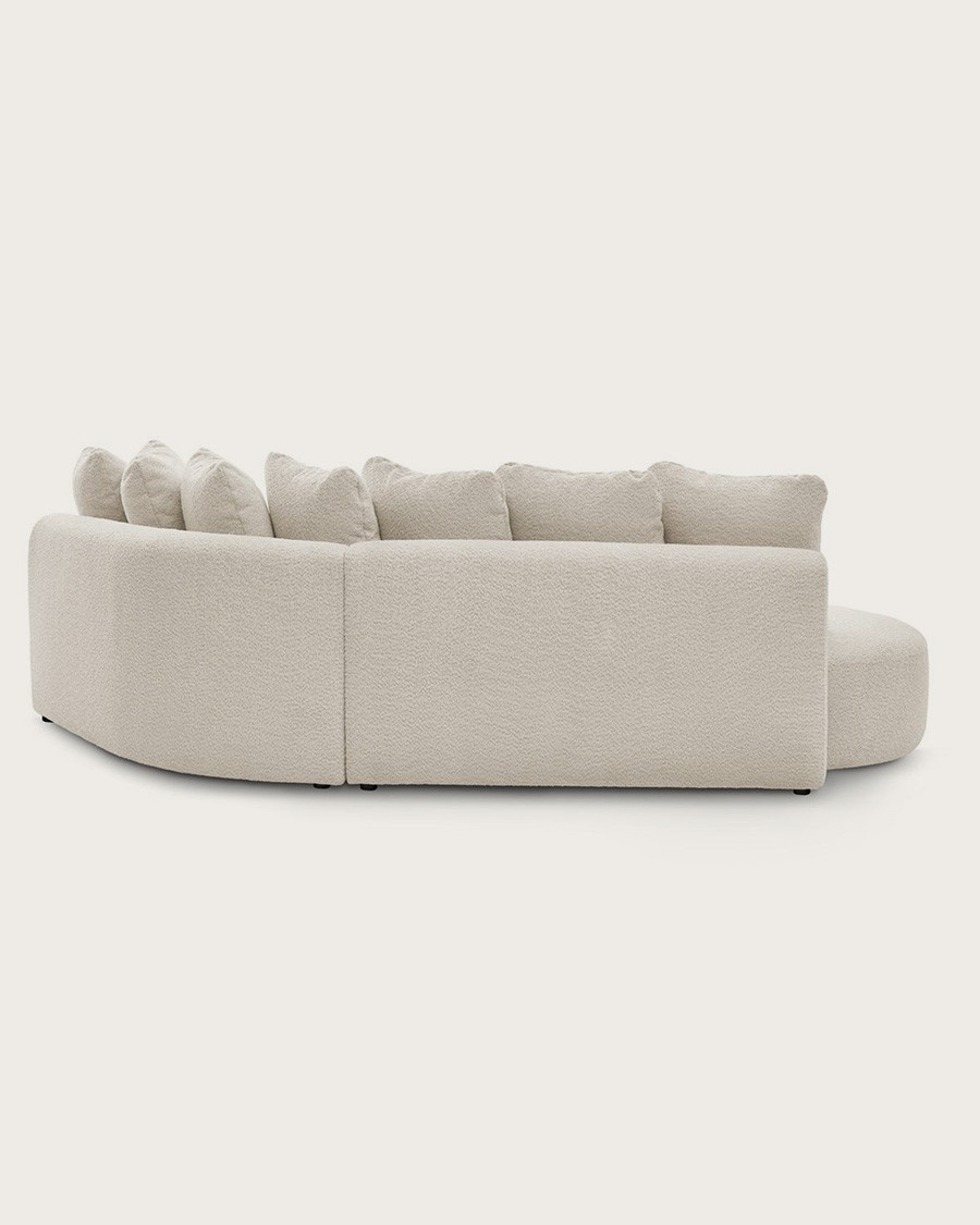 Hestia - Canapé angle arrondi en tissu bouclette blanc
