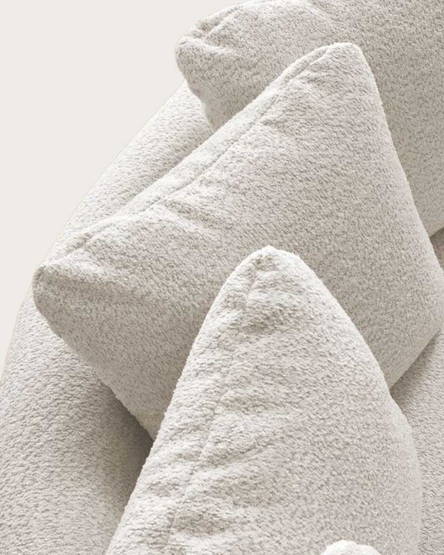 Hestia - Canapé angle arrondi en tissu bouclette blanc