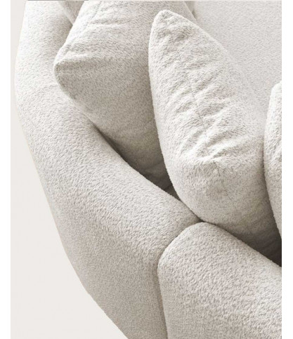 Hestia - Canapé angle arrondi en tissu bouclette blanc