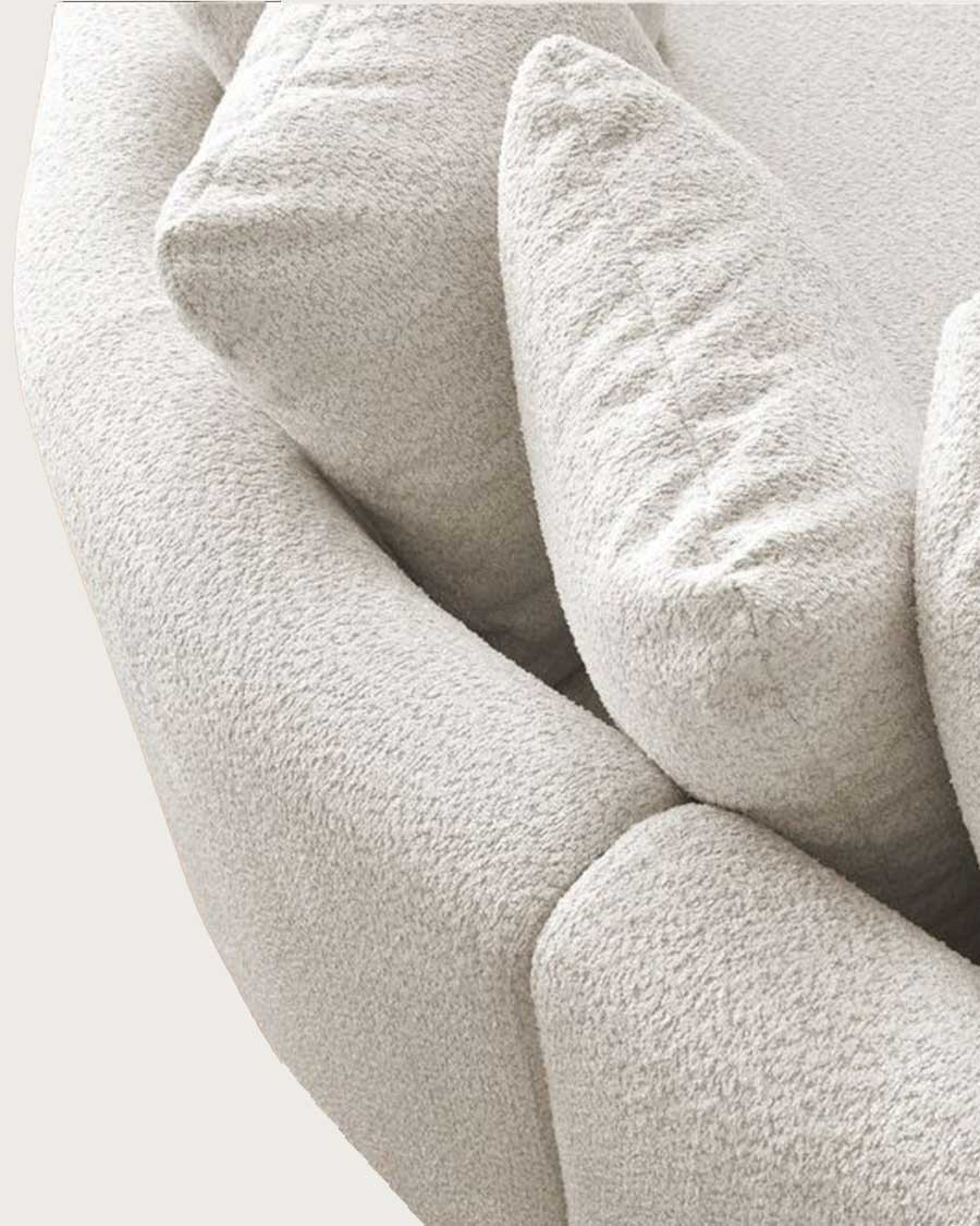 Hestia - Canapé angle arrondi en tissu bouclette blanc
