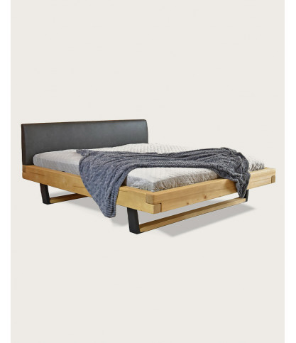 Bakara - Lit poutre en bois massif d'épicéa et métal noir