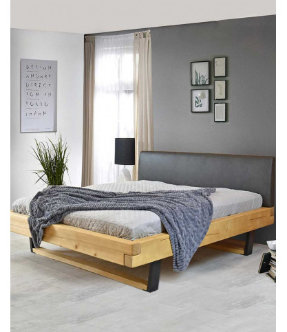 Bakara - Lit poutre en bois massif d'épicéa et métal noir