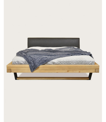 Bakara - Lit poutre en bois massif d'épicéa et métal noir