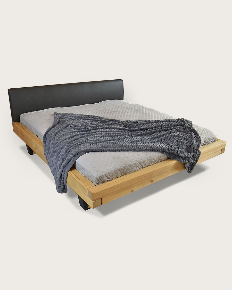 Bakara - Lit poutre en bois massif d'épicéa et métal noir