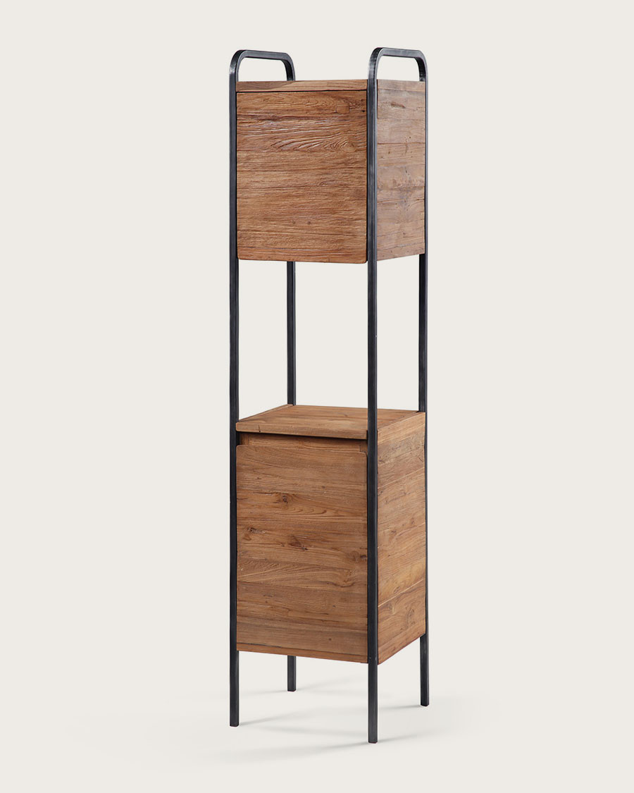 Azur - Colonne de salle de bain industrielle en teck et métal