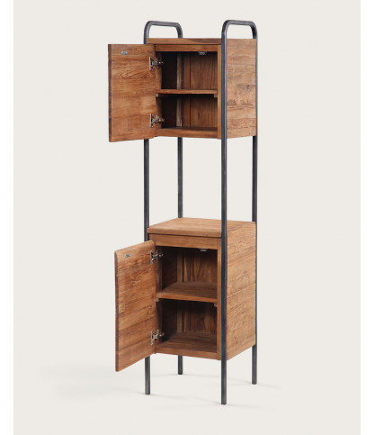 Azur - Colonne de salle de bain industrielle en teck et métal