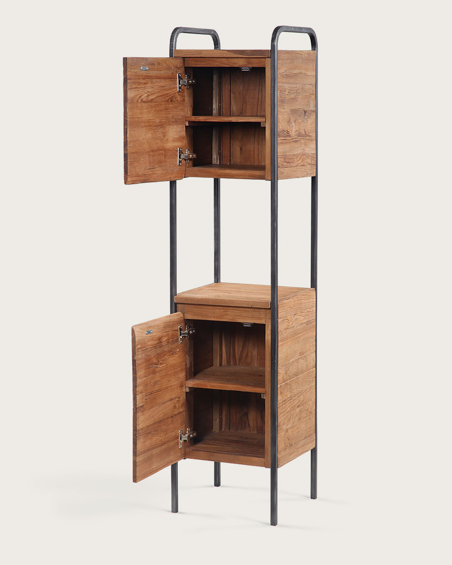 Azur - Colonne de salle de bain industrielle en teck et métal