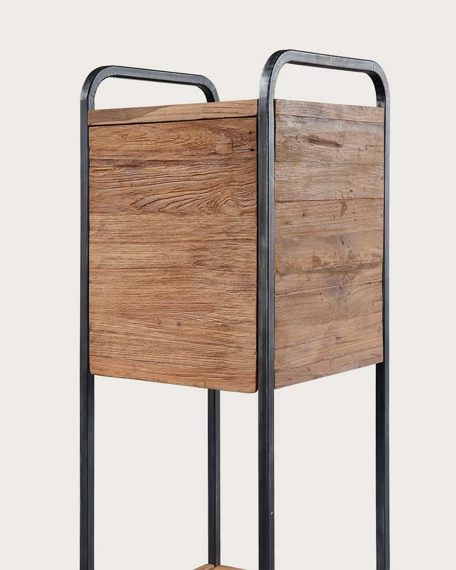 Azur - Colonne de salle de bain industrielle en teck et métal