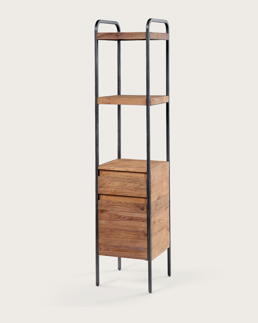 Azur - Colonne de salle de bain industrielle en teck et métal