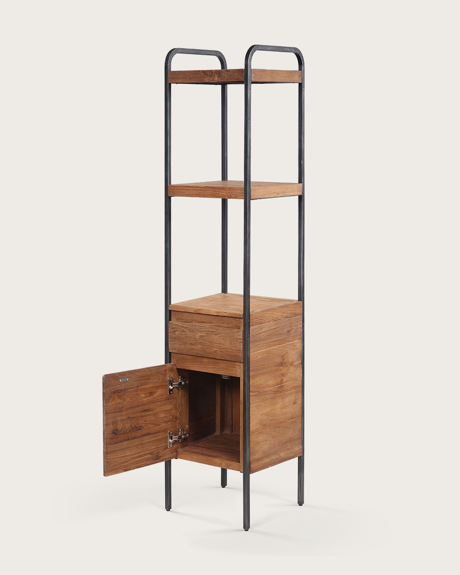 Azur - Colonne de salle de bain industrielle en teck et métal