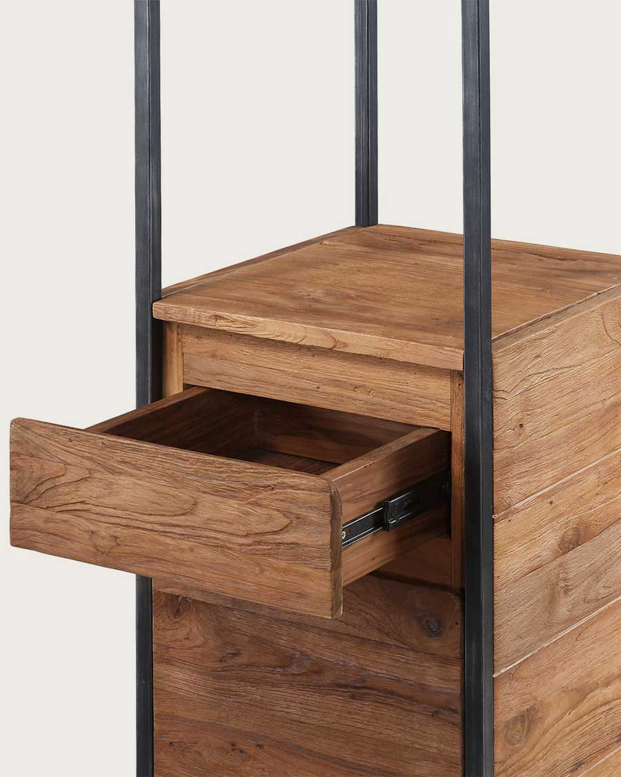 Azur - Colonne de salle de bain industrielle en teck et métal