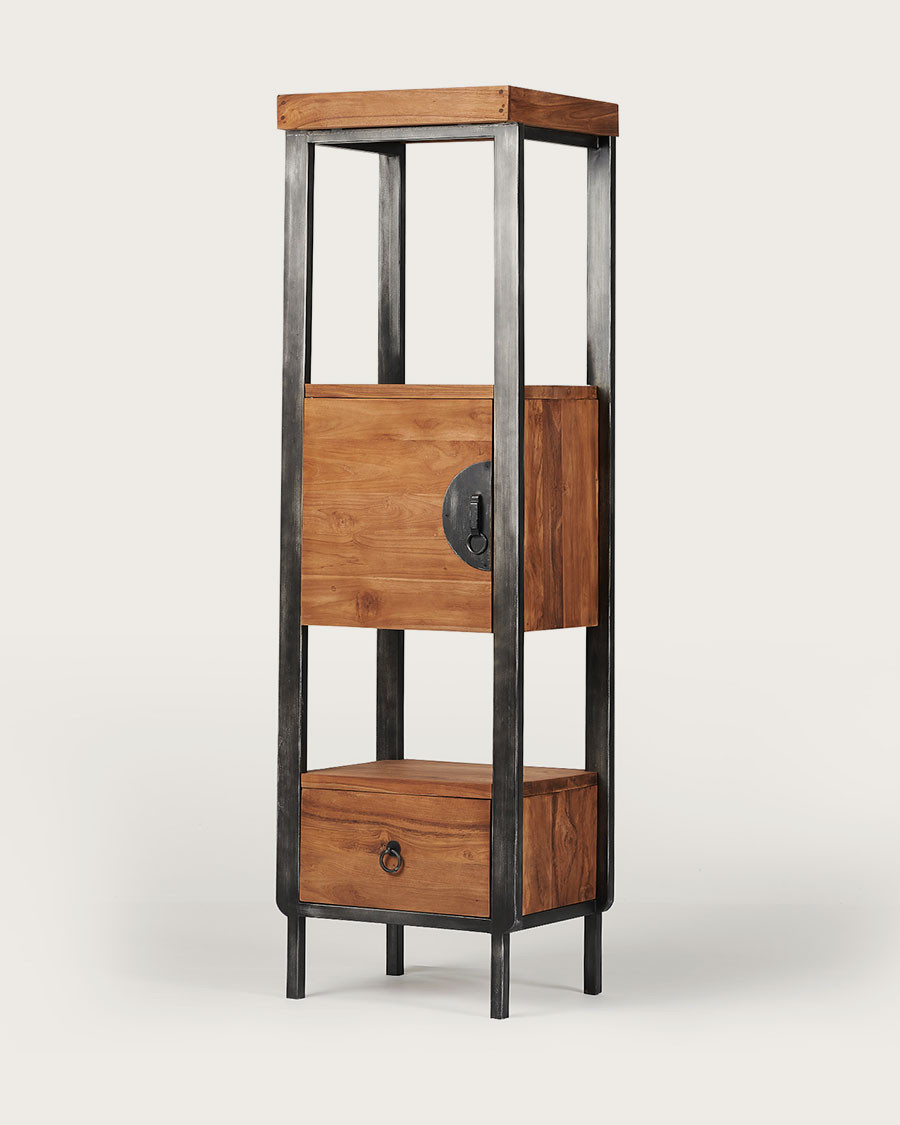 Samuraï - Colonne de salle de bain industrielle en teck et métal