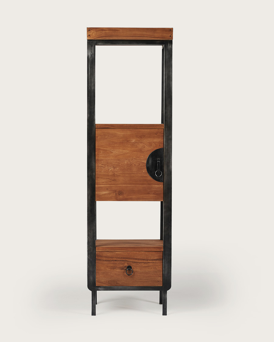 Samuraï - Colonne de salle de bain industrielle en teck et métal