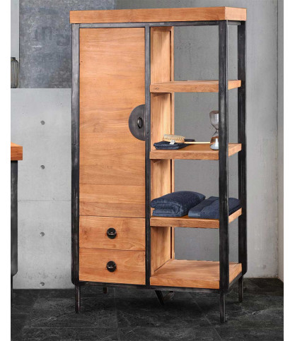 Samuraï - Armoire de salle de bain industrielle en teck et métal