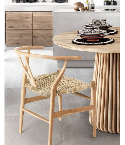 Lyia - Chaise en teck massif et rotin