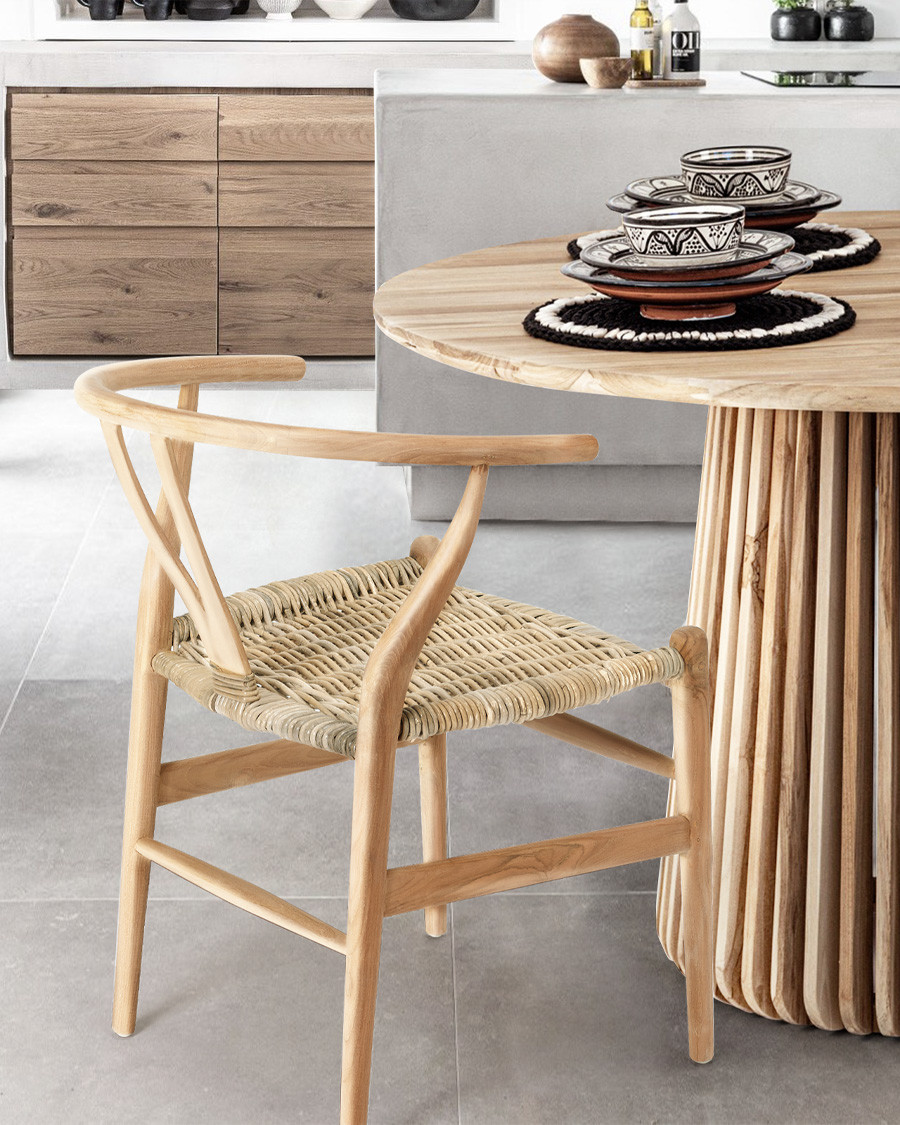 Lyia - Chaise en teck massif et rotin