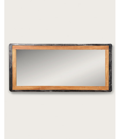 Samuraï - Grand miroir en teck massif et métal