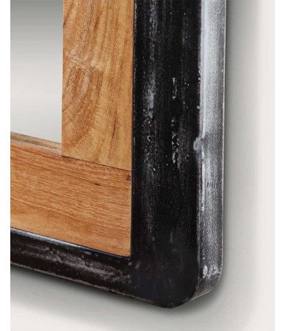 Samuraï - Grand miroir en teck massif et métal