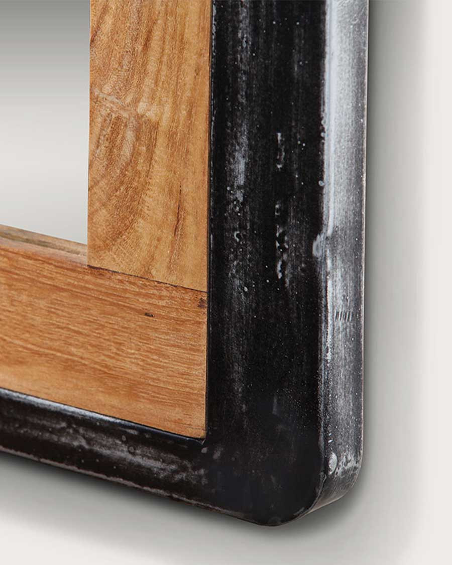 Samuraï - Grand miroir en teck massif et métal