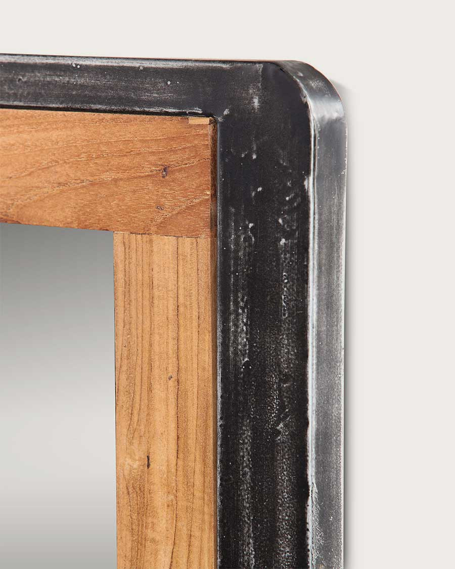 Samuraï - Grand miroir en teck massif et métal