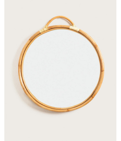 Monoï - Miroir rond en rotin tressé