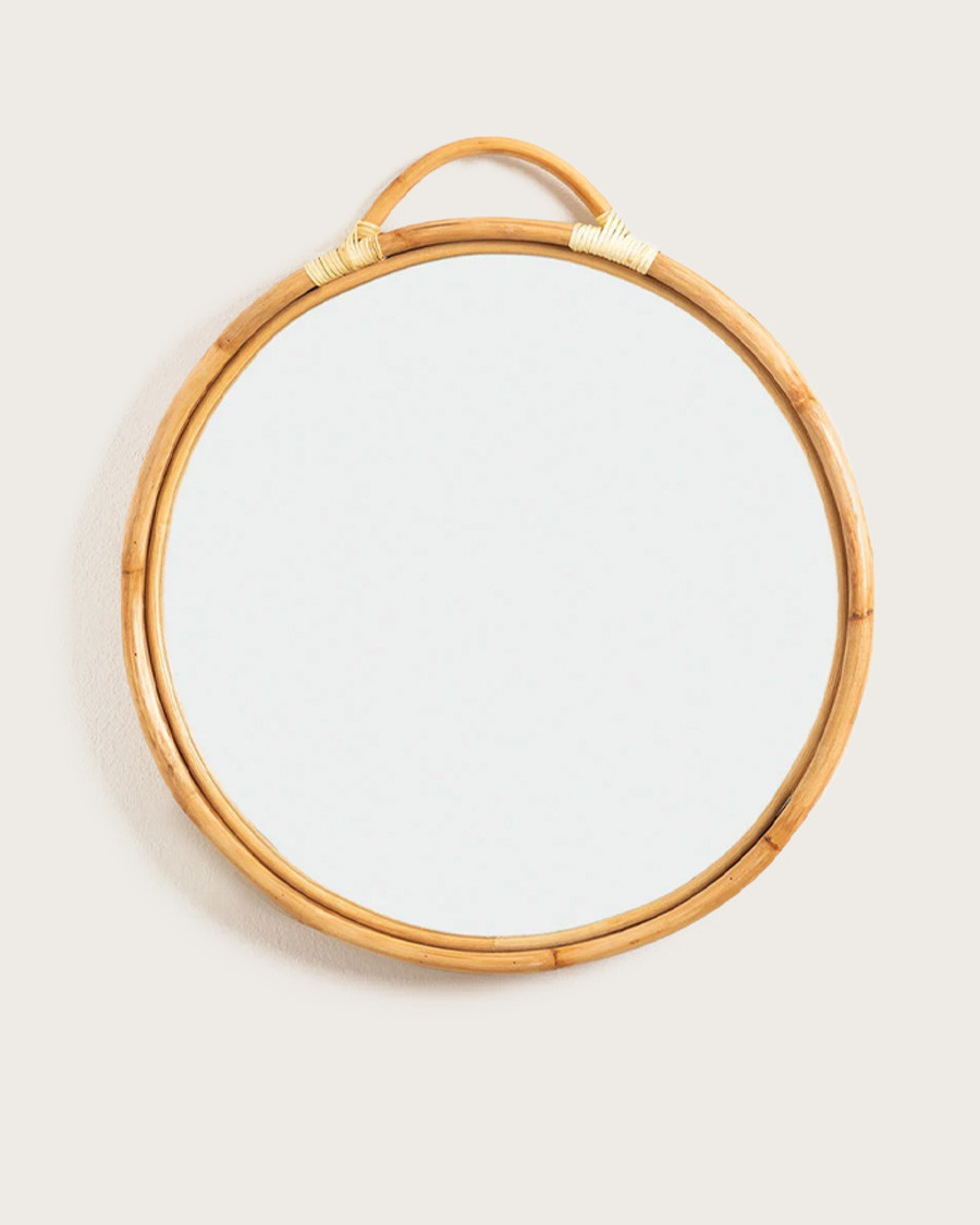 Monoï - Miroir rond en rotin tressé