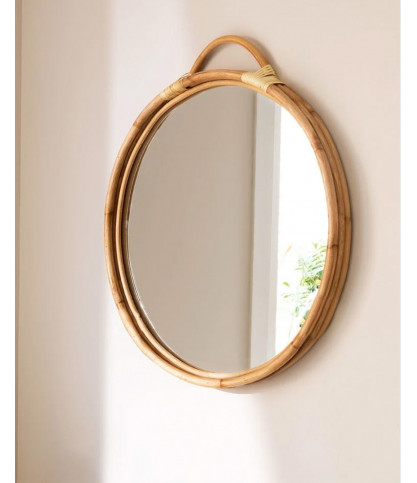 Monoï - Miroir rond en rotin tressé