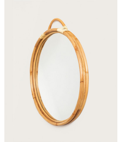 Monoï - Miroir rond en rotin tressé