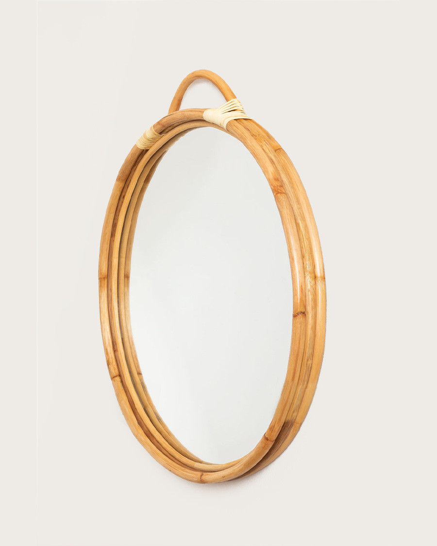 Monoï - Miroir rond en rotin tressé