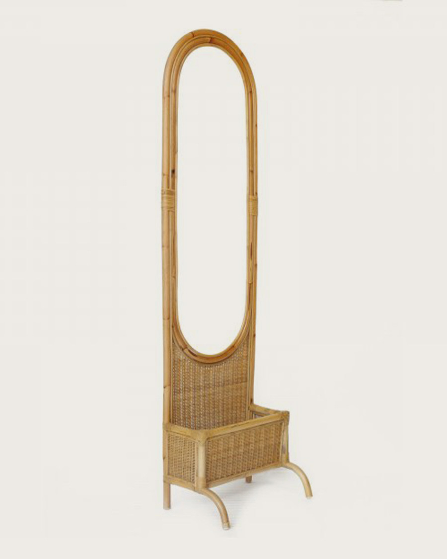 Prima - Miroir vertical en rotin tressé avec panier