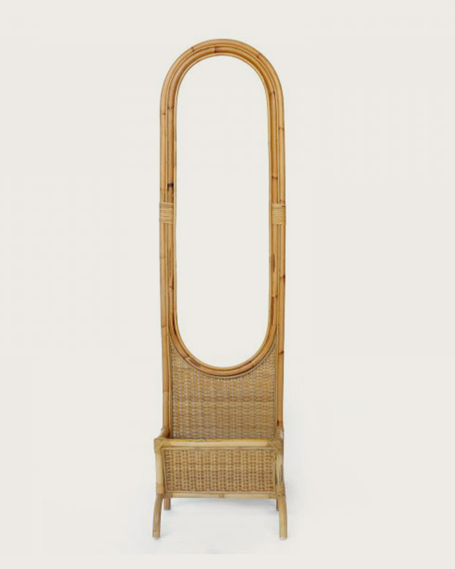 Prima - Miroir vertical en rotin tressé avec panier