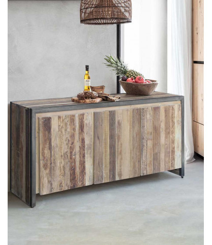 Arche - Buffet industriel en teck recyclé et métal 180 cm