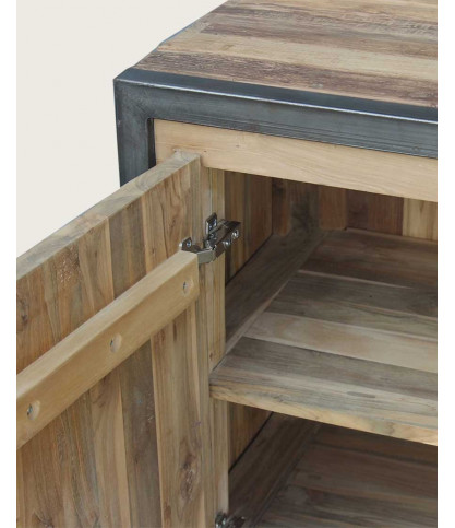 Arche - Buffet industriel en teck recyclé et métal 180 cm