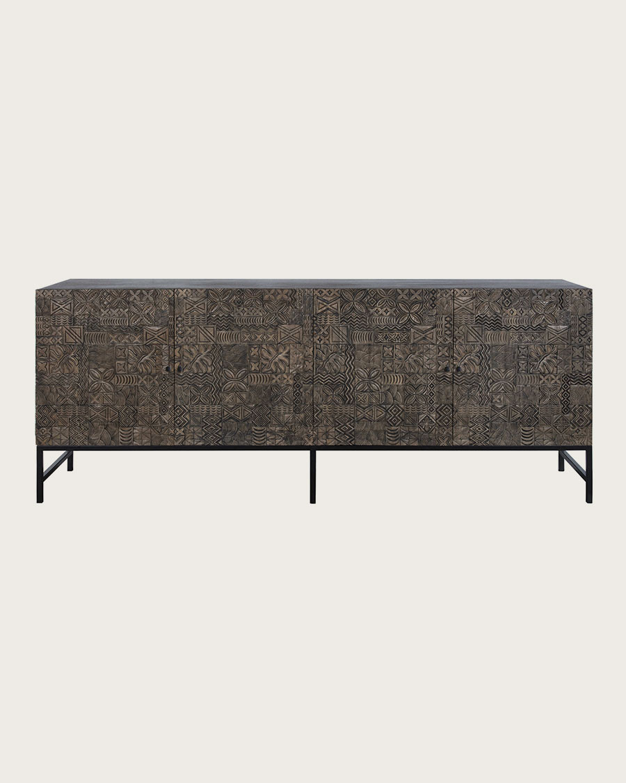Hawaï - Buffet noir en bois de teck massif sculpté 200 cm