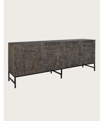 Hawaï - Buffet noir en bois de teck massif sculpté 200 cm