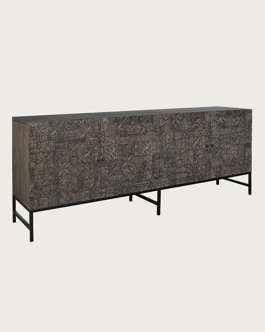 Hawaï - Buffet noir en bois de teck massif sculpté 200 cm