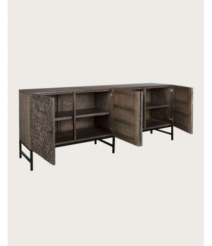 Hawaï - Buffet noir en bois de teck massif sculpté 200 cm