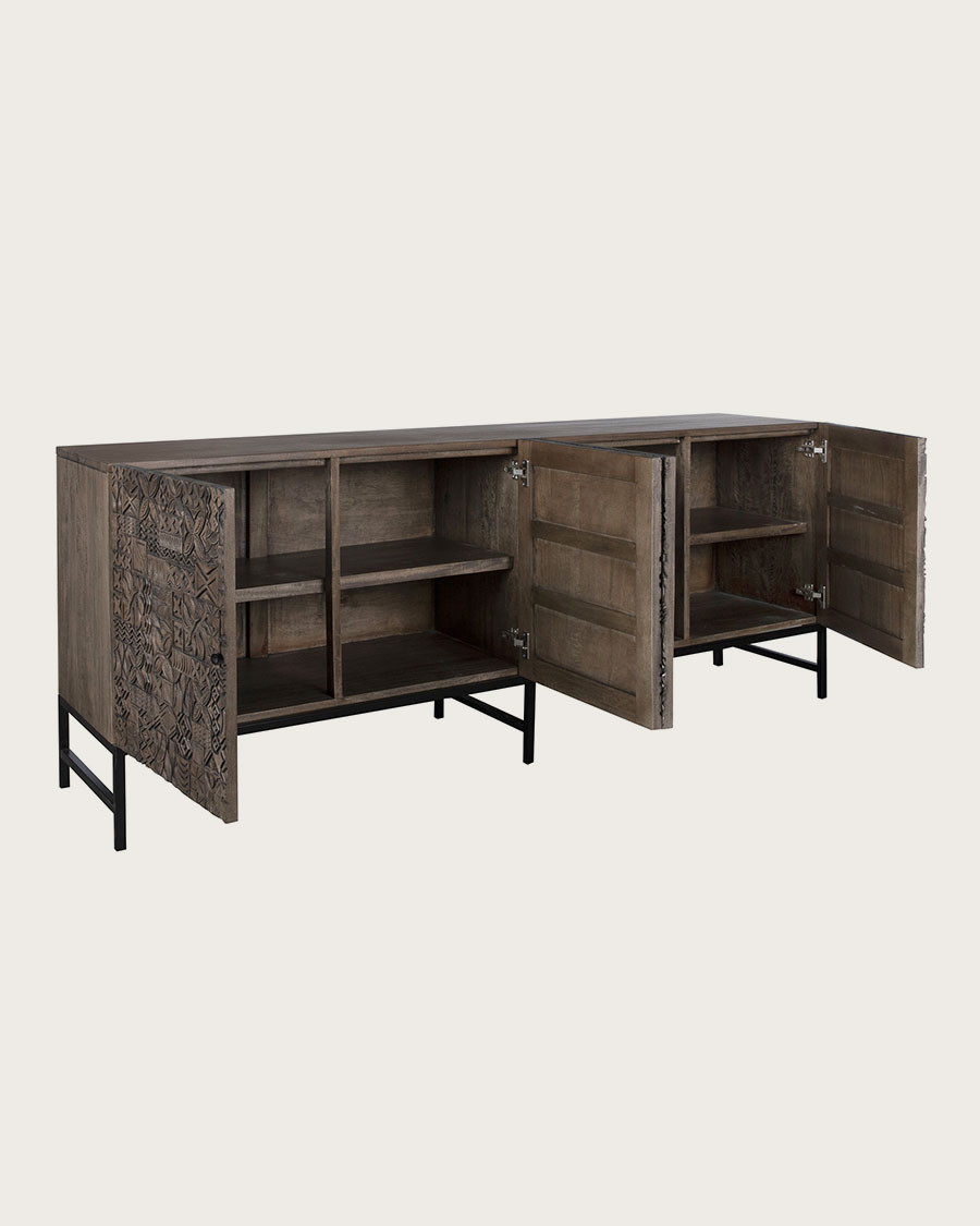 Hawaï - Buffet noir en bois de teck massif sculpté 200 cm