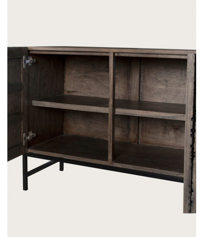 Hawaï - Buffet noir en bois de teck massif sculpté 200 cm