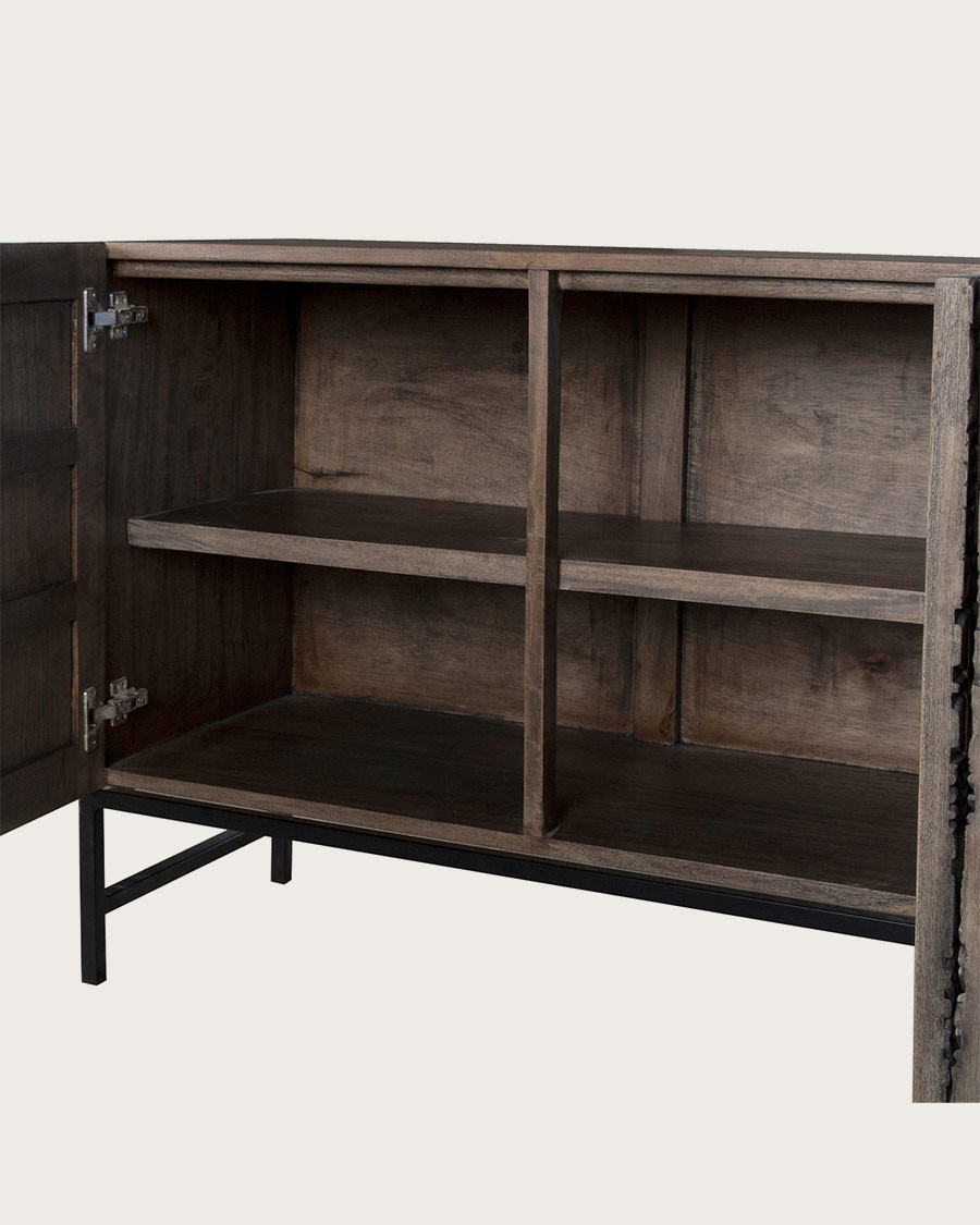 Hawaï - Buffet noir en bois de teck massif sculpté 200 cm