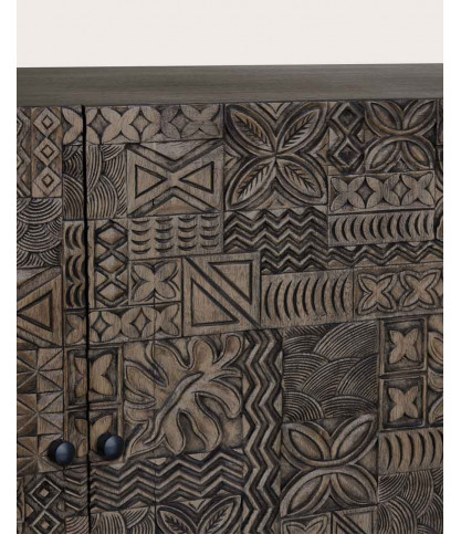 Hawaï - Buffet noir en bois de teck massif sculpté 200 cm