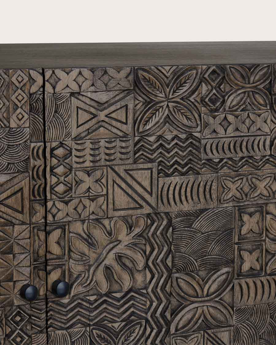 Hawaï - Buffet noir en bois de teck massif sculpté 200 cm