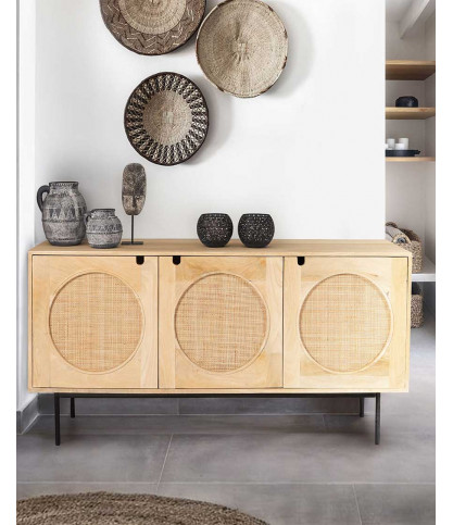 Kali - Buffet en bois et cannage 145 cm