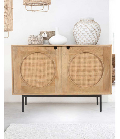 Kali - Petit buffet en bois et cannage 100 cm