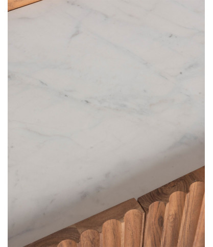 Endah - Buffet en bois de manguier massif et marbre blanc 175 cm