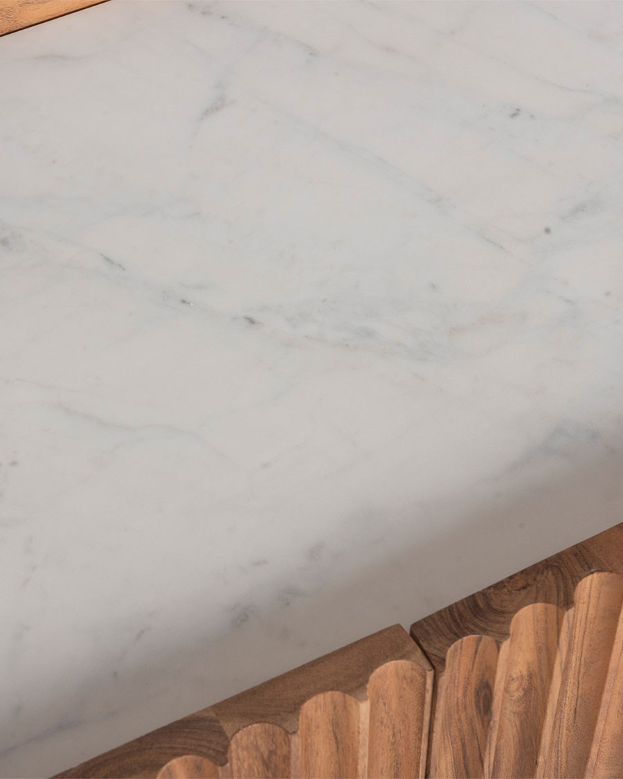 Endah - Buffet en bois de manguier massif et marbre blanc 175 cm